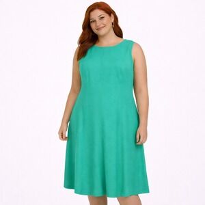 ANNE KLEIN Size 22W Bright Green‎ Textured Knit Lined Career Casual Dress